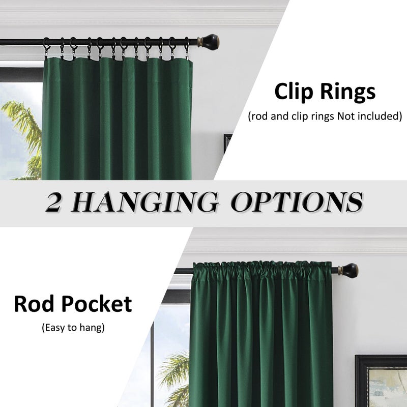 DONREN Dark Green Blackout Thermal Insulating Window Curtain Panels for Bedroom with Rod Pocket (42 x 96 Inches,2 Panels) - Image 2